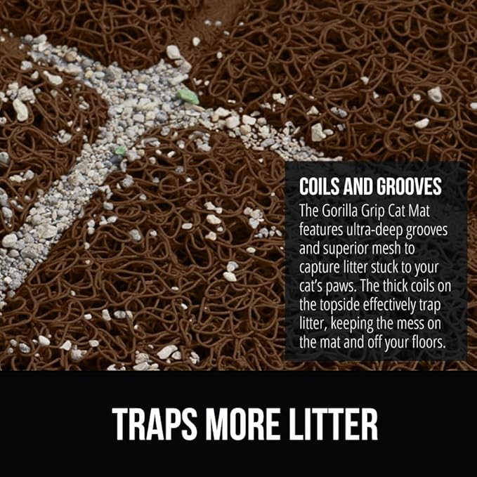 GORILLA GRIP Cat Litter Box Mat, 47x35, Water Resistant, US Designed Kitty Litter Trapping Mats, Easy to Clean, Scatter Control, Less Mess and Clean Floors, Kitten Supplies for Indoor Cats, Brown