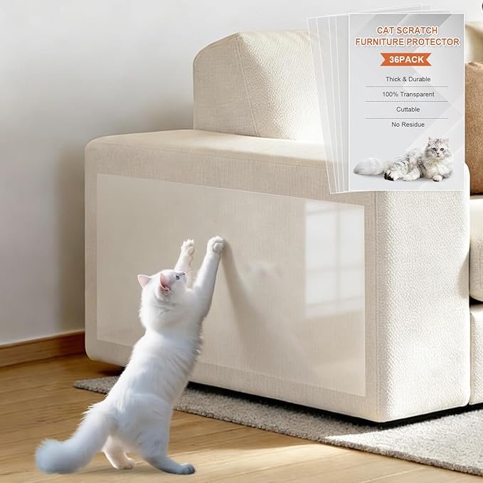 36 Pcs Cat Scratch Furniture Protector with Securing Pins, Extra Thick Transparent Couch Protector from Cat Claws, Strong Hold Anti Scratch Deterrent Sofa Guard