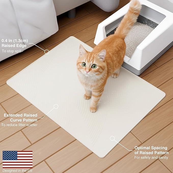 Cat Litter Box Mat - XL Extra Large Size 40 x 30 in, Water Proof, Kitty Litter Trapping Mat, Easy to Clean, Scatter Control, Odorless, Pet Supplies for Indoor Cats, Warm Beige