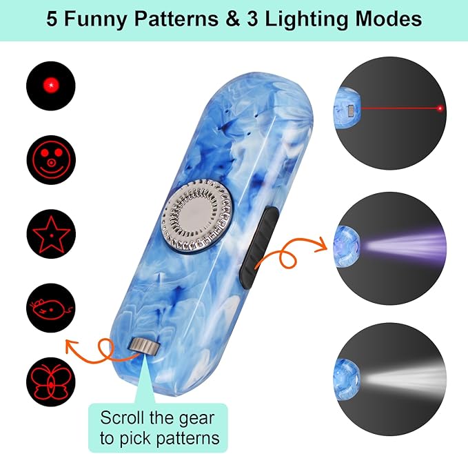 TBTeek Cat Toy, Finger Rotatable, 3 Modes, 5 Fun Patterns, Rechargeable, Portable Dog Kitten Cat Toy for Indoor Cats Chasing and Exercise