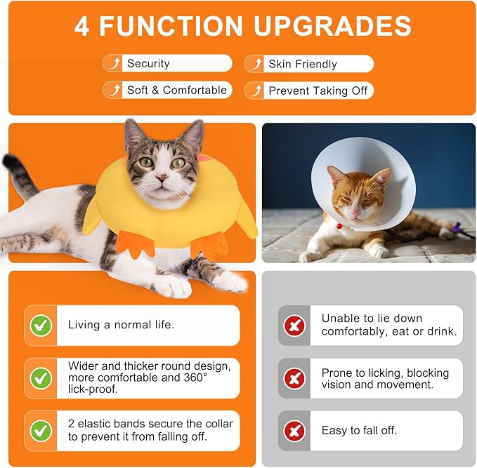 BINGPET Cat Cone Collars Soft,Cat Recovery E Collars After Surgery to Stop Licking,Waterproof Adjustable Elizabeth Neck Cones Cute Pet Donut Pillow for Cats Kitten Puppy Wound Healing After Surgery,S