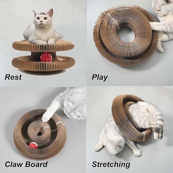 Kitten Kurl Cat Toy,Magic Organ Cats Scratcher Board,Foldable Accordion Toys with Ball (2pc)