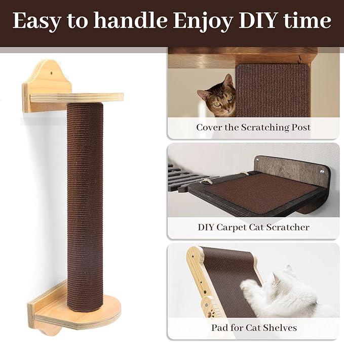 Cat Scratching Mat, Self-Adhesive Cat Scratch Furniture Protector, Trimmable DIY Cat Wall Climbing Carpet, Cat Couch Protector, Cat Scratching Pad Replacement (Brown, 78.7"x15.8")