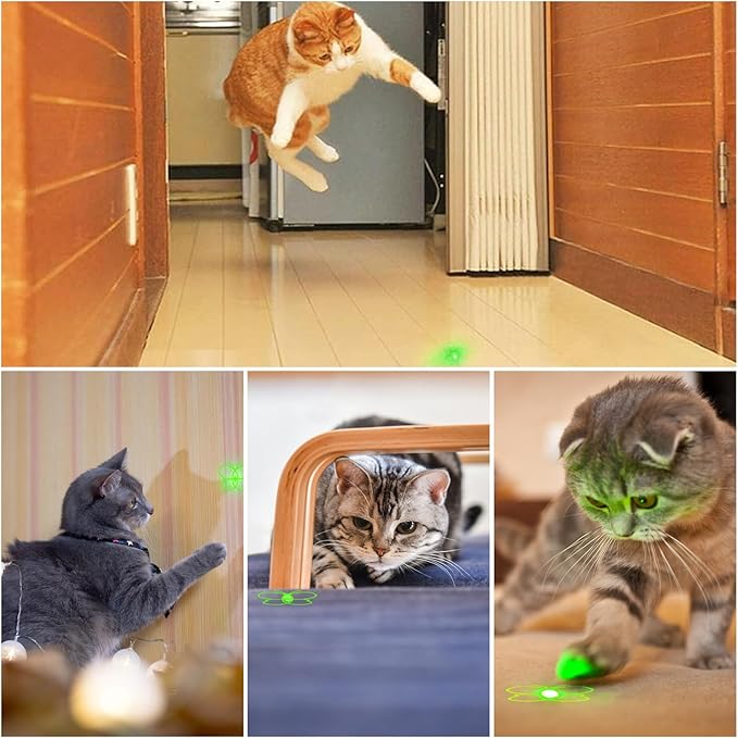 Waputne Cat Toy for Indoor Cats, USB Rechargeable Kitten Toys with 5 Adjustable Green Patterns, Interactive Chase Toys for Indoor Cats & Dogs, Training & Exercise Fun