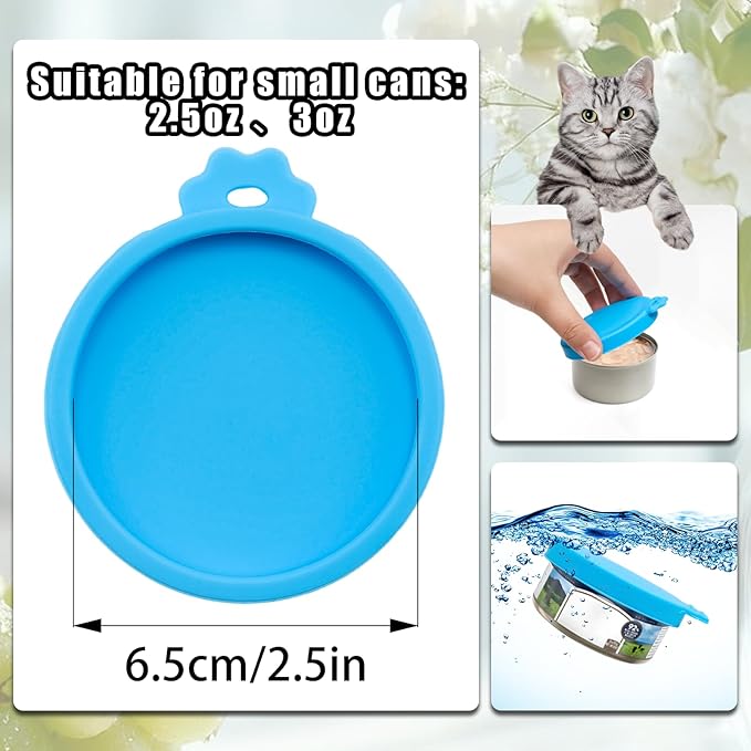 PINE & LINEN 4 Pcs 2.5inch Durable Pet Can Lids,Silicone Small Pet Can Covers Waterproof Cat Food Cans Lids for 3 oz Cat Food Cans(Green+Red+Yellow+Sky Blue)