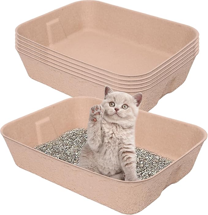 6 Pack Disposable Cat Litter Box, Travel Litter Box,Eco Friendly 100% Recycled Paper
