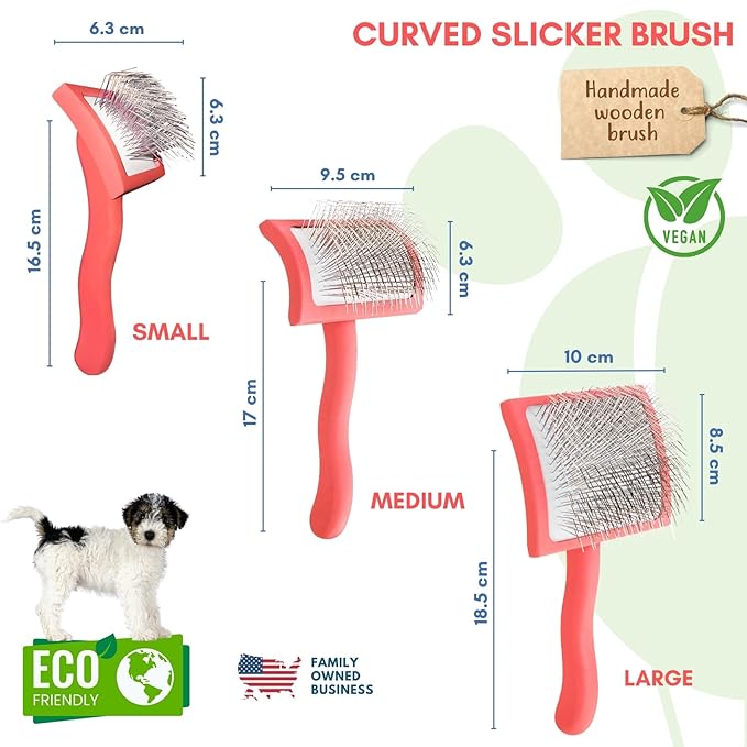 Premium Slicker Brush With Soft Massage Grooming Stainless Steel Pins - For Dematting, Shedding Fur, and Undercoat - Ideal Gift for Professional Pet Groomers - Long Slicker Brush (Coral, Curved Large)