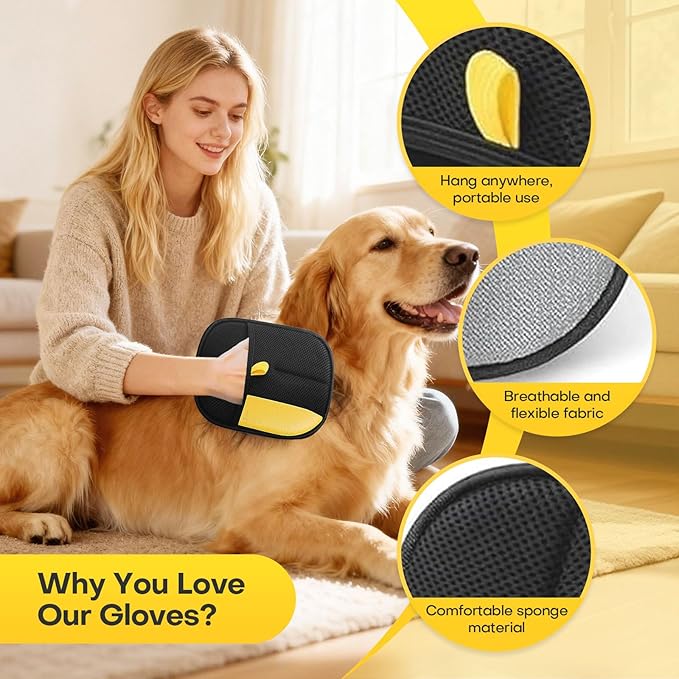 Morphcontainerpet Pet Hair Removal Gloves - Electrostatic Reusable for Cats & Dogs, Furniture, Carpet, Car Seats (1.2 oz) (2pcs)
