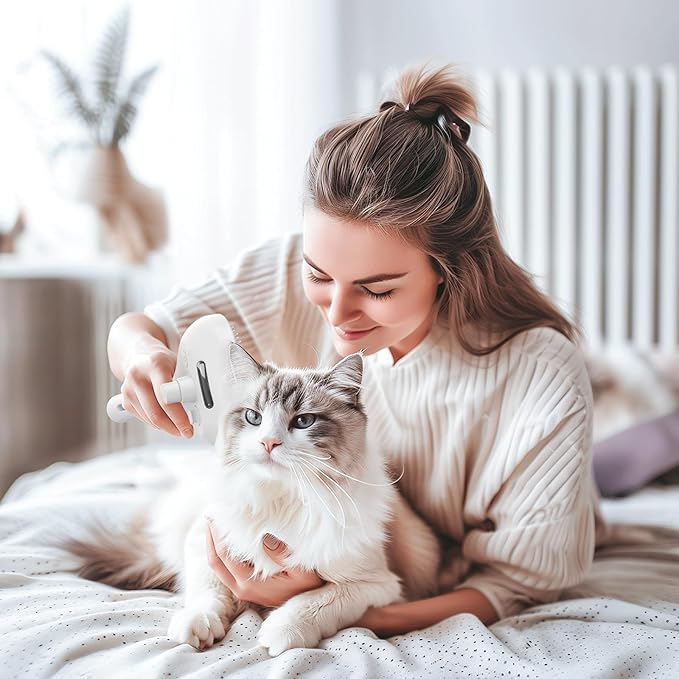 Pecait Cat Steam Brush for Shedding, 3 In 1 Steam Cat Brush Self Cleaning, Dog Brush for Long and Short Hair Dogs and Cats, Pet Grooming Comb Remove Tangled Loose Hair, Type-C Fast Charging (White)