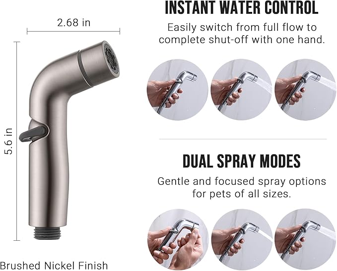 G-Promise Dog Shower Sprayer Attachment for Fast and Clean Pet Showering, Multifunctional Shower, Metal Diverter, 100 Inch Extra Long Hose, No Drill Hook, Dog Washing-Bathroom (Brushed Nickel)