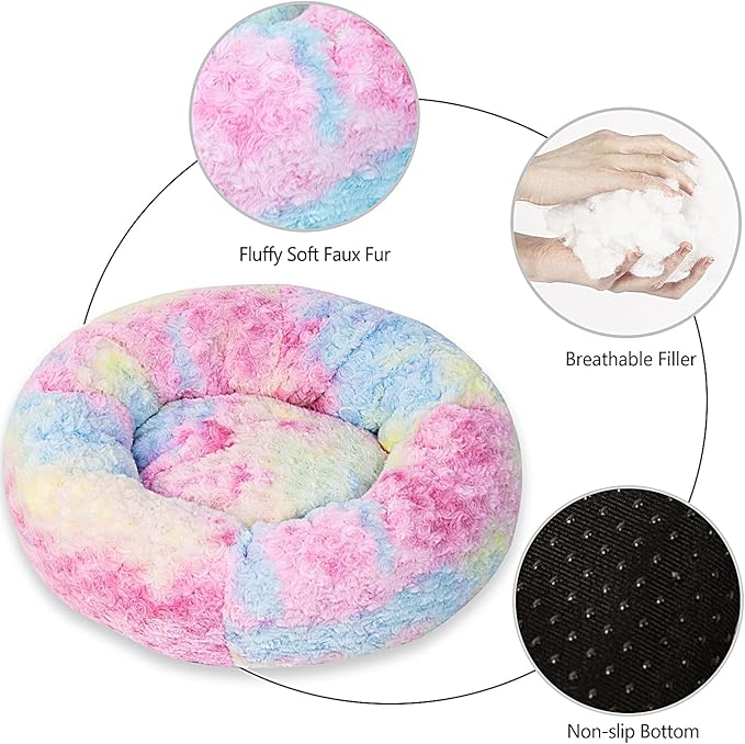 Calming Dog Bed for Medium Dogs Cats, Puppy 31'' Round Anti-Anxiety Warm Fluffy Plush Faux Fur Bed, Soft Anti-Slip Donut Washable, Cozy Medium Puppy Bed, Fits up to 50 lbs Pets