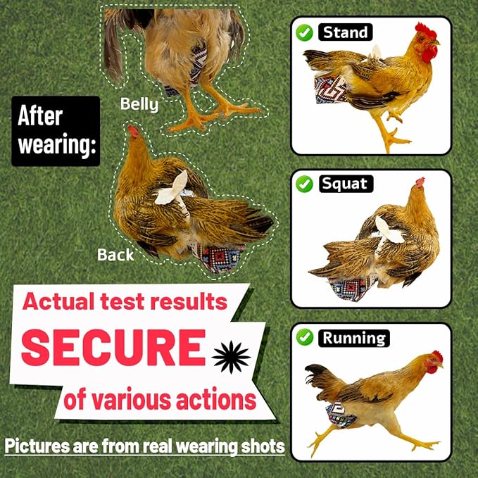 【3rd-Upgrade】 Reusable 3D Chicken Diapers for Indoor Chickens – Leak-Proof 3D Pouch with Replaceable Bag, Adjustable Straps & Cross-Back Design, Fit for Hens and Roosters(Plastic Bags not Included)