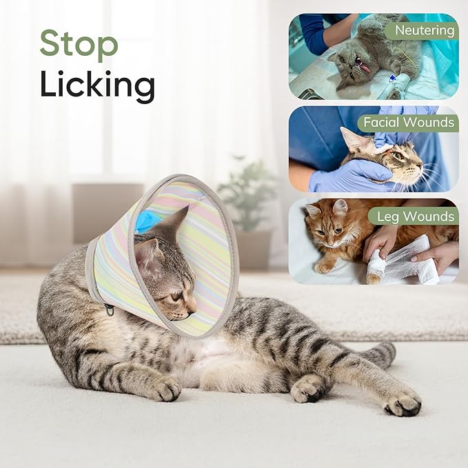 Supet Soft Cat Cone Collar to Stop Licking, Breathable Mesh Cone with Waterproof Liner Recovery Collar, for Kitten, Comfortable Elizabethan Alternative for Spay Neuter Grooming (S)