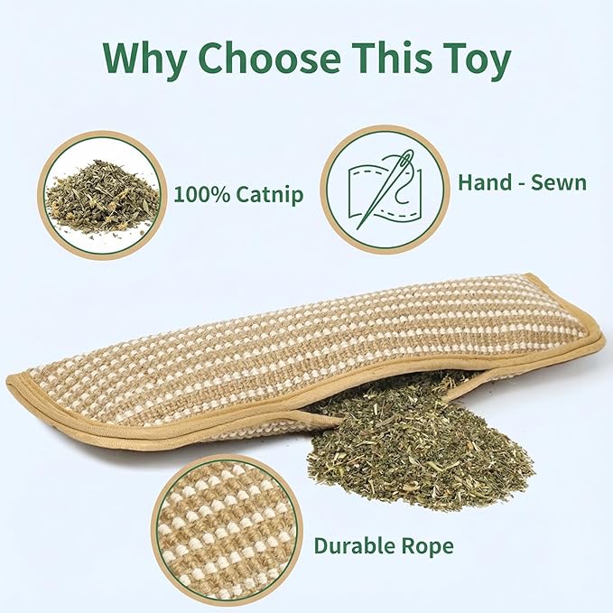 Interactive Catnip Chew Toy, Interactive Catnip Pillow with Soft Sisal Pad for Cats, Bite Resistant Kitten Teething Toys (Large,Mint Pillow + Pad)