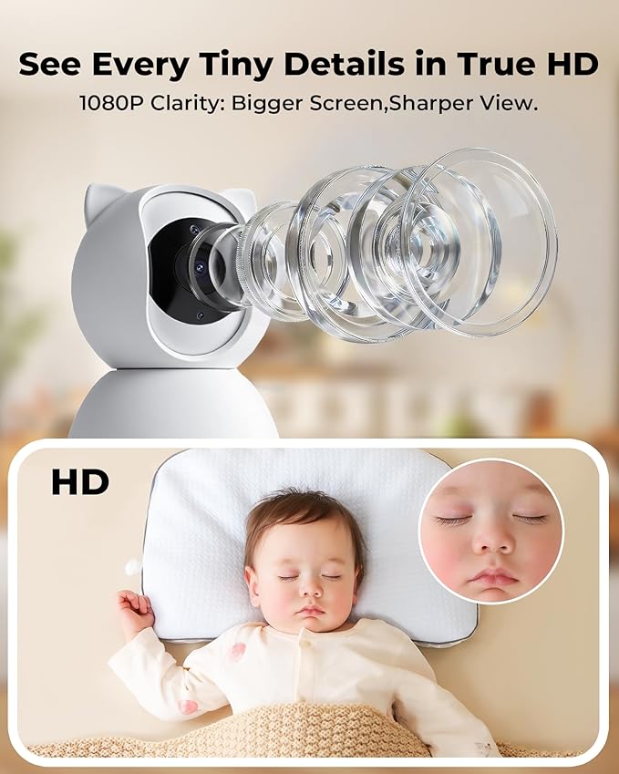 hazen No WiFi Baby Monitor with Camera and Audio, 5" Screen, 30-Hour Battery Life, Pan-Tilt-Zoom Camera, Night Vision, VOX, 2-Way Talk, 8 Lullabies, 1000ft Range, Baby Essentials, White