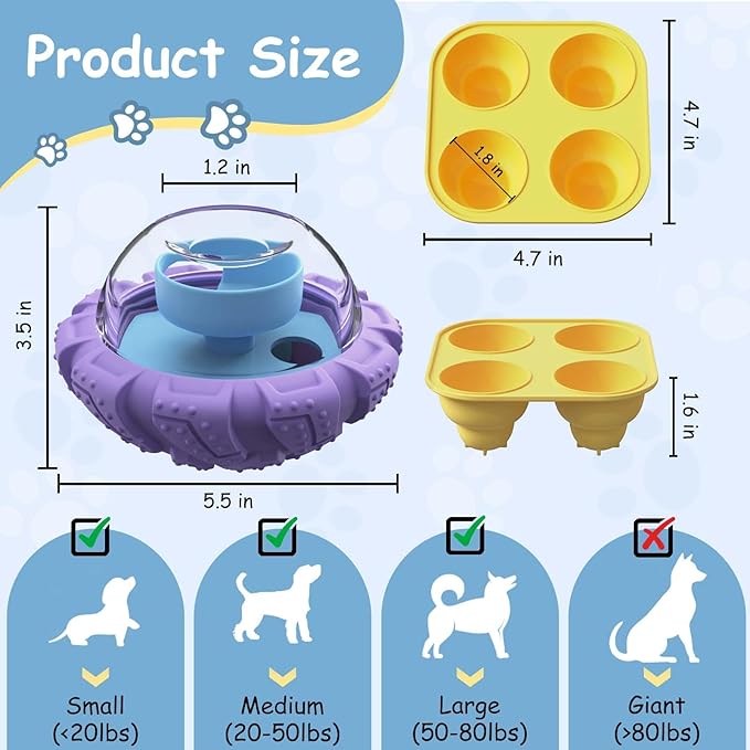 Interactive Dog Toy, Feeder Toy with Adjustable Treat Dispensing & DIY Frozen Treats, Dog Enrichment Toys to Keep Them Busy and Mental Stimulation