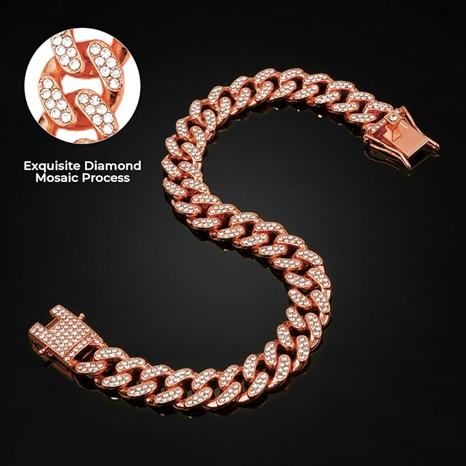 Rose Gold Dog Chain Collars Girl Dog Collars Chain Crystal Dog Necklace Link Chain Collar for Small, Medium and Large Dogs(Rose Gold, 12 Inch)