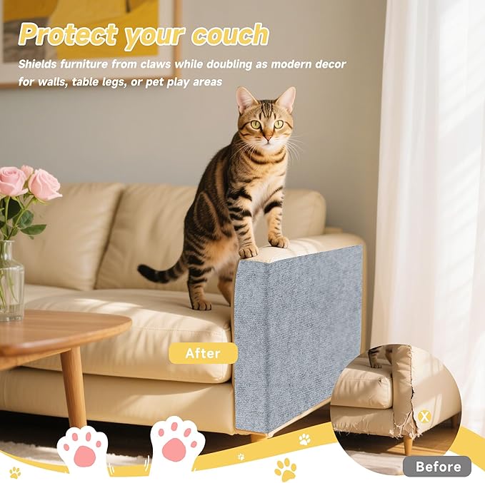Cat Scratch Furniture Protector, 78.7''x15.8'' Trimmable DIY Self-Adhesive, Durable Corner Scratcher Couch Protectors from Cat Claws for Sofa, Tree Shelves & Scratching Posts (Light Gray)