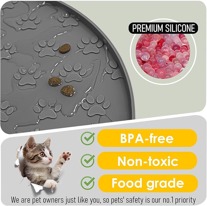 Pet Feeding Mats for Food and Water, Waterproof Anti-Slip Placemats for Dog Cat Bowl, 1 Pack Silicone Pet Food Mat, Dishwasher Safe 10.9 × 10.9 (1 Pack, Black)