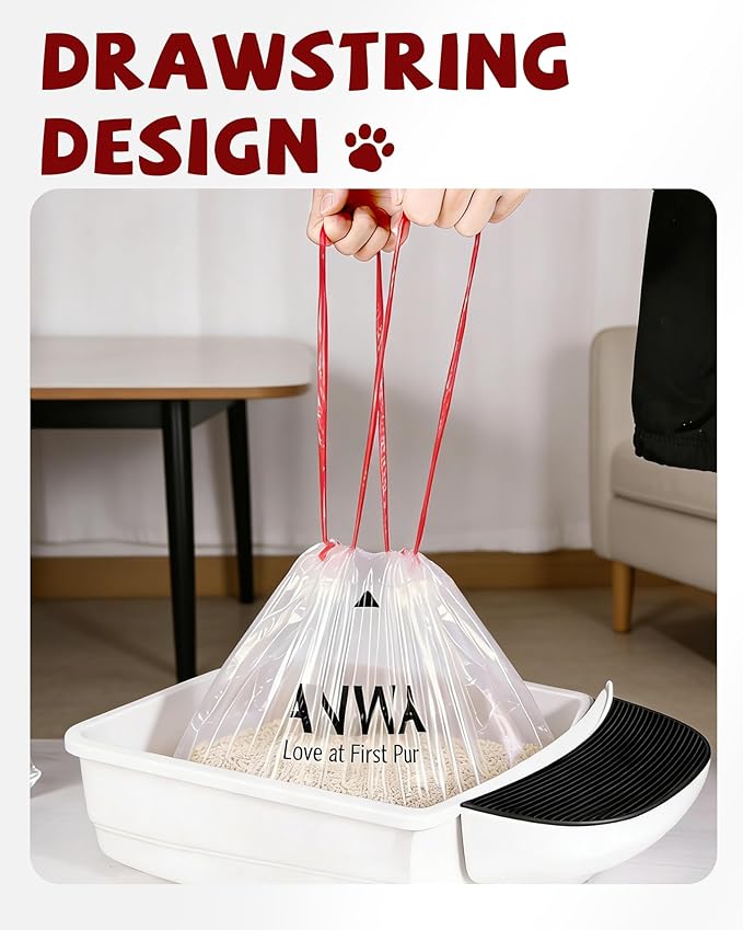 ANWA 25 Count Litter Box Robot 4/5/5 Pro/EVO Waste Bags, Upgraded 1.5X Thicker Cat Litter Bags for Automatic Litter Box, Drawstring Design, Zero Leaks