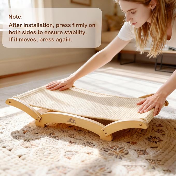 Extra-Large Sisal Cat Scratcher Bed for Indoor Cats, Cat Scratching Post with Hammock Nartural Sisal Scratch Pad for Large Cats Scratcher Lounge Chair, Wooden Cat Furniture