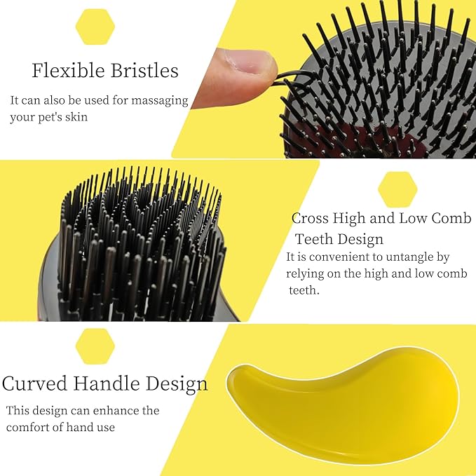 Comma-Shaped Small Dog Brush, Fit for Yorkie, Shih Tzu, Maltese Maltipoo Pomeranian - Gentle Soft Bristles for Effortless Pet Hair Removal, Puppy Essentials (Yellow)