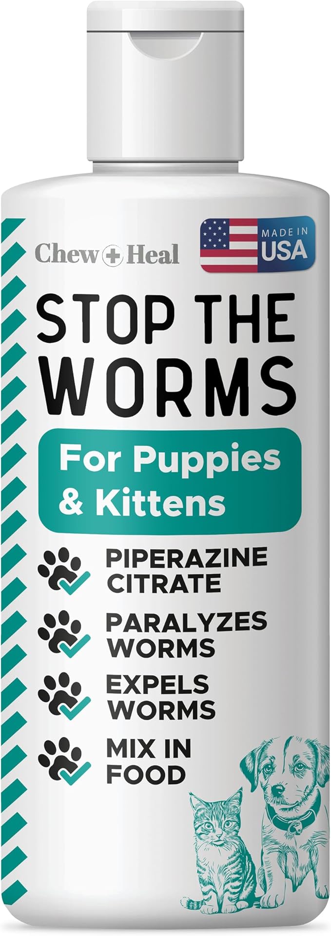 Dog and Cat Dewormer - 12 oz Wormer Liquid to Paralyze and Expel Roundworms - Kitten and Puppy Dewormer