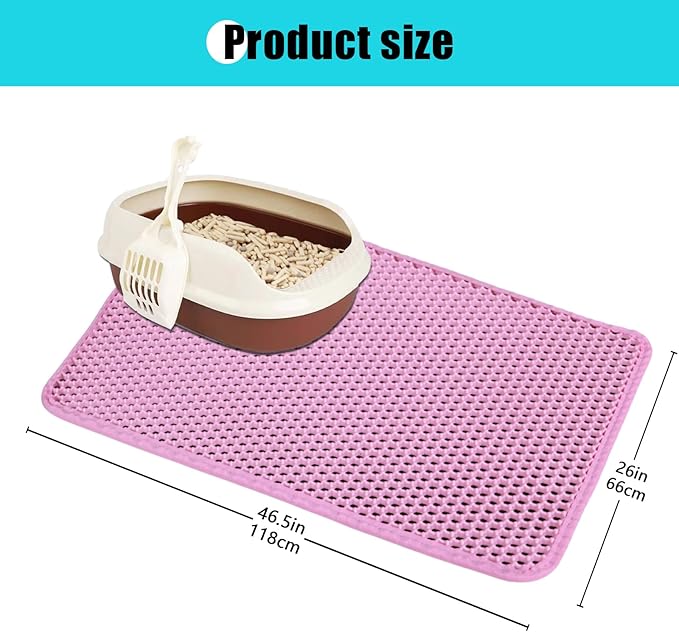 Cat Litter Mat, Kitty Litter Collector, Double Layered Honeycomb Design Waterproof, Anti Urine, Anti Slip, Easy to Clean, Limit Garbage (26"x46.5", Pink)