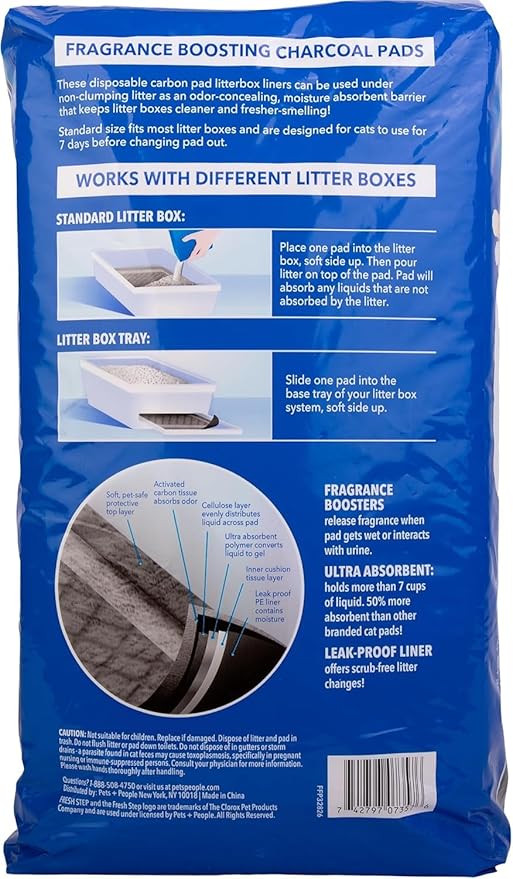 Fresh Step Charcoal Litter Box Pads – Ultra-Absorbent Cat Litter Pads with Activated Carbon for Odor Control, 16.9" x 11.4" - 7 Count - 2 Pack