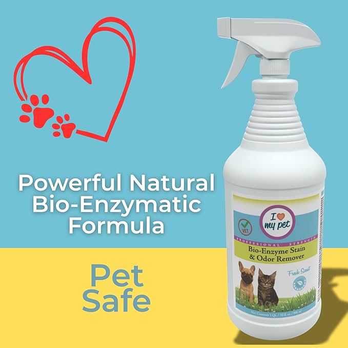 I Love My Pet Enzyme Stain & Odor Eliminator for Dog & Cat Urine – Professional Strength Cleaner for Carpets, Furniture & Upholstery – Pet-Safe, Works on Set-In Odors – 32 oz