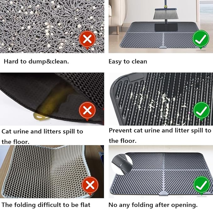 Silicone Cat Litter Mat,Extra Large Litter Trapping Mat,Waterproof Litter Box Mat for Floor,Easy Clean,Non-Slip Litter Catcher Mat,Cat Supplies Needs (Black, 31x23x0.26 in)