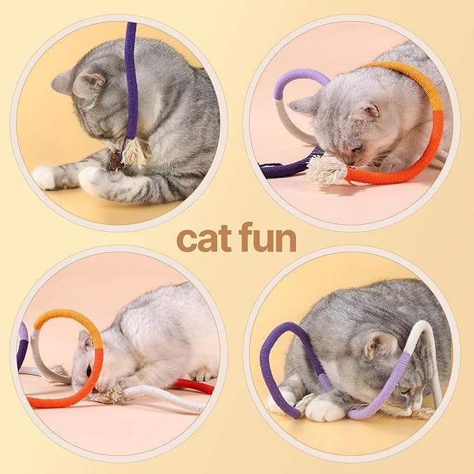 YUDANSI Catnip Toys for Indoor Cats, Snaky Rope Toys with Gall Fruit for Cat Playing Chewing Teeth-Cleaning, Interactive Cat Chew Toy in Assorted Colors for Teething Pets, 3Pcs, No-Squeaky