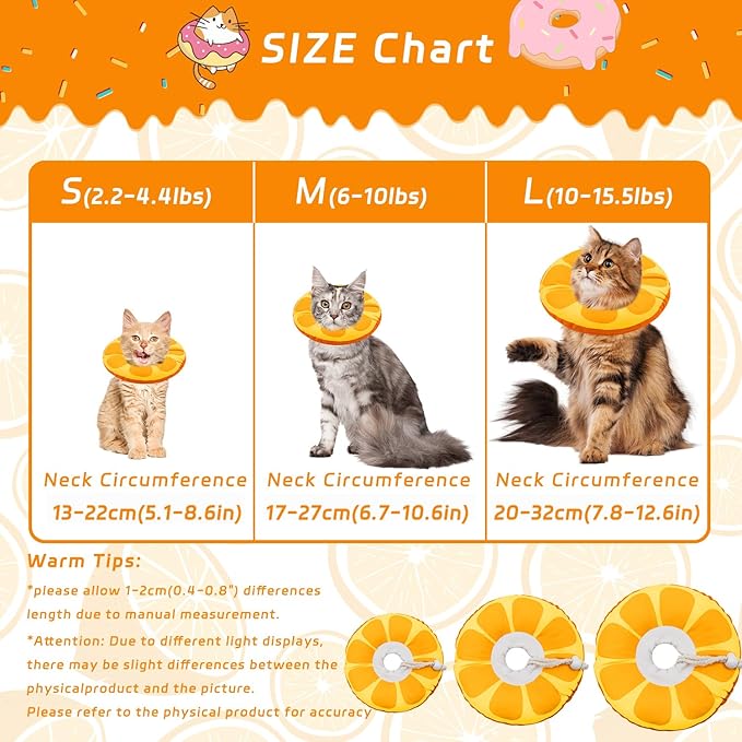 Seyezo Cat Cone Collar Soft, Adjustable Cat Recovery Collar for Small Medium Large Cats, Cute Donut E Collar After Surgery, Anti-Lick Wound Healing Elizabethan Cone for Kittens (Orange, Medium)