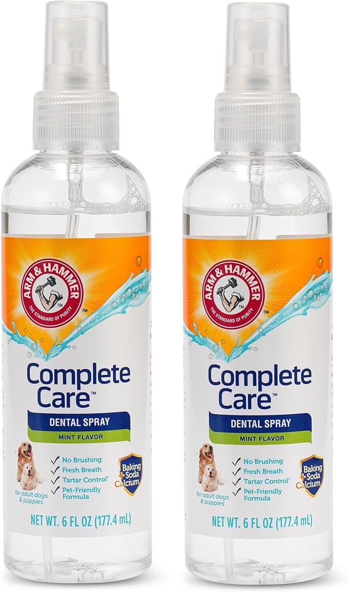 Arm & Hammer Complete Care Dog Dental Spray, Mint Flavor, Easy Brushless Dog Breath Freshener, Baking Soda Enhanced Formula for Fresh Dog Breath, 6oz - 2 Pack