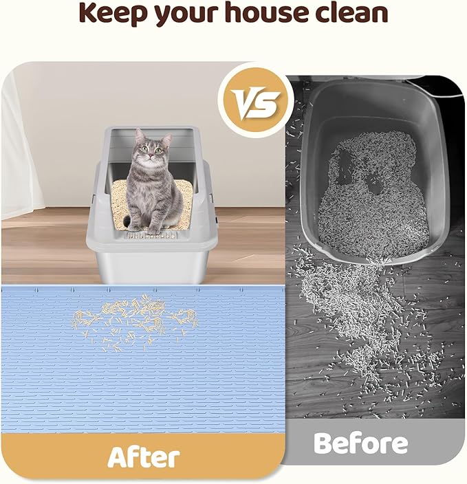 Cat Litter Mat, XXL Extra Large 50" x 35" Silicone Mat Litter Trapping Mat for Scatter Control, Soft on Kitty Paws, Easy to Clean (Blue)