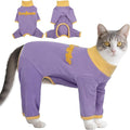 T'CHAQUE Sticky Hair Cat Onesie Pajamas, Soft Long Sleeve Cat Clothes, Anti-Shedding, Surgery Recovery Suit, Wound Protection & Preventing Licking, Kitten Sweaters for Male & Female, Purple-XL