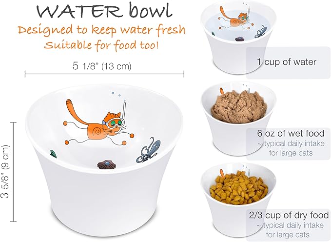 Elevated Cat Bowls for Water – Raised Bowl for Indoor Cats – Whisker Fatigue Shallow Cat Dishes – Vet-Recommended Height & Modern Pedestal Design – Non-Slip & Dishwasher-Safe – 8 oz, Original