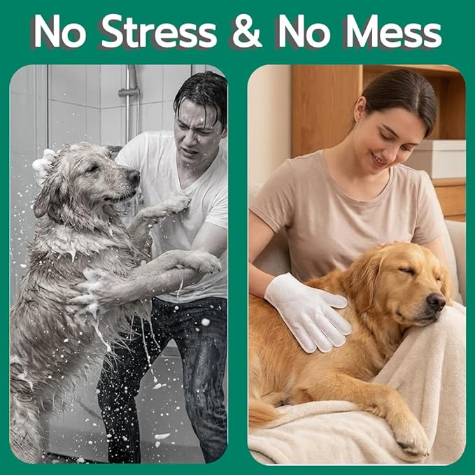 20-Pack Extra Thick Pet Cleaning Glove Wipes with Lid | Value Pack Dog & Cat Grooming Gloves | Rinse-Free Bath Wipes with Coconut, Aloe & Jojoba for Odor Control & Daily Care