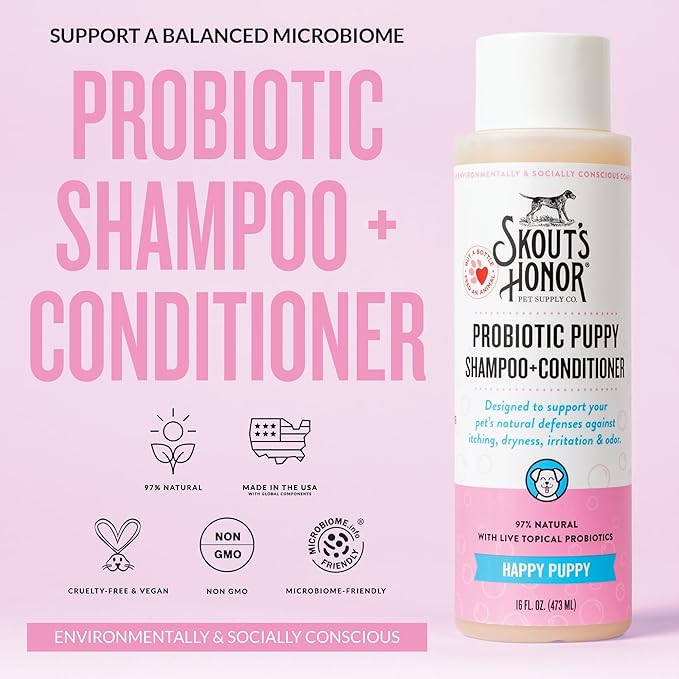 Skout’s Honor Probiotic Natural Dog Shampoo and Conditioner with Avocado Oil & Omega-3s, Gentle Puppy Shampoo, Hydrating Dog Conditioner, 97% Natural, Paraben & Sulfate-Free, Cruelty-Free, 16 oz