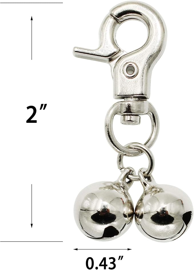 Bells for Dog Collars - 2 Pack Stainless Steel Bell Necklace for Dogs & Cat - Pet Pendant Accessories Training Collar Charm with Heavy Duty Snap Clips, Silver Christmas Gift