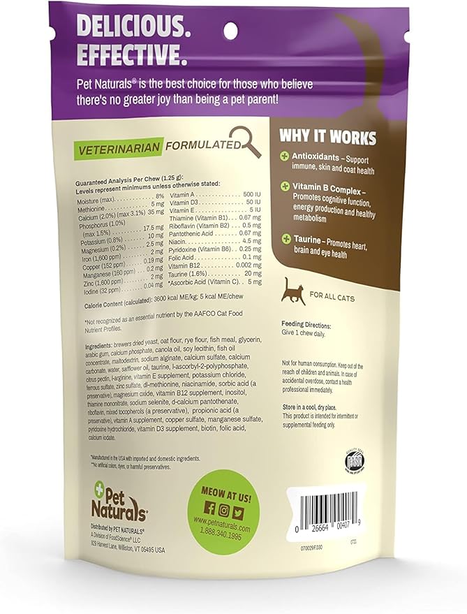 Pet Naturals Daily Multi Multivitamin Soft Chews for Cats, Vet Formulated with Biotin, Taurine, Calcium, and Arginine, Gentle Formula, Fish, 30 Count