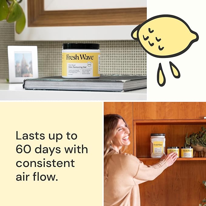 Fresh Wave Lemon Odor Removing Gel, 15 oz., Pack of 4 - Safer Odor Absorbers for Home, Natural Plant-Based Odor Eliminator, Every 15 oz. lasts 30-60 Days, For Cooking, Trash & Pets