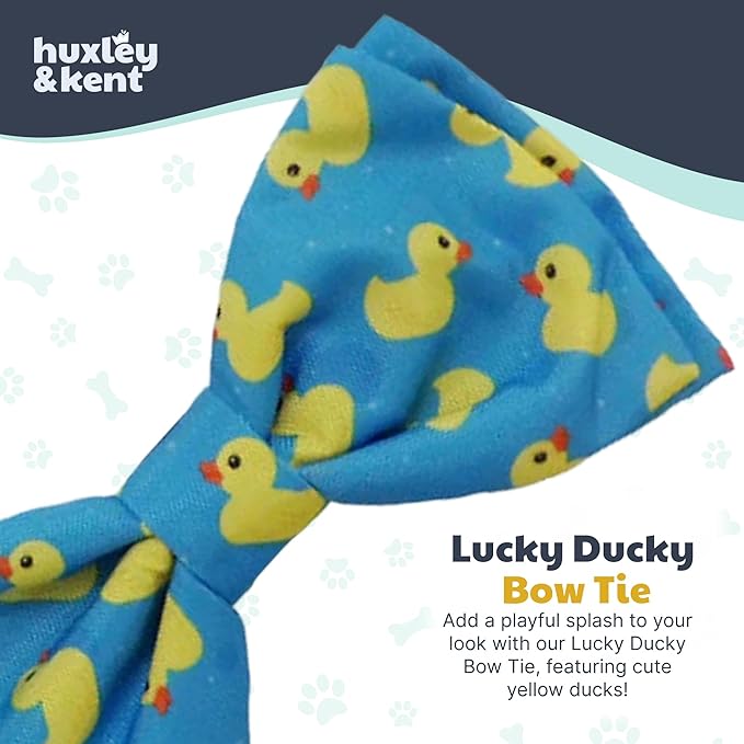 Huxley & Kent Pet Bow Tie for Dogs & Cats - Adjustable Hook & Loop Collar Accessory - Cute & Comfortable for Holidays & Celebrations - Lucky Ducky, Large