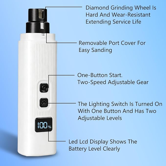 Cat Nail, Safe Cut Cat Nail Trimmer, Dog Nail Grinder, Two Adjustable with 360° Grinding Settings, Powerful Enough Low-Vibration Ultra-Quiet Under 40db for All Cats & Dogs