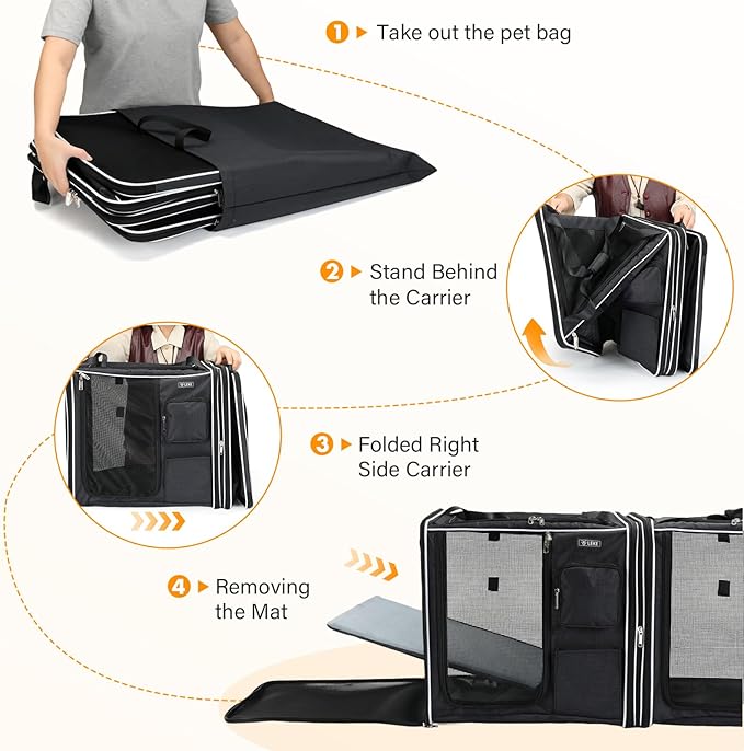 Lekereise Extra Large Cat Carrier Soft Sided, 37" x 18" x 18", Large cat Travel Carrier for 2 Cats with Zipper Locks for Moving Across The Country, Foldable for Storage, Black