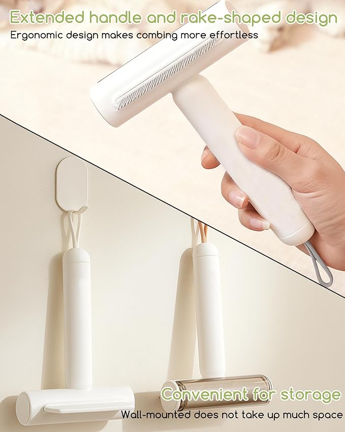 3-in-1 Cat Comb for DeShedding with Built-in Lint Roller Pet Hair Remover Suitable for Travel Undercoat Brush for Indoor Cats Metal Dematting Grooming Tool for Detangling Matted or Knotted Fur