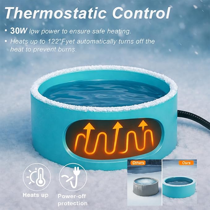 Large Heated Water Bowl for Dog & Cat, Outdoor Heated Dog Bowl with Chew Resistant Power Cord, Waterproof Heated Pet Bowl Smart Thermal-Dish in Winter for Dog Cat Chicken Birds, 108 OZ UL Certified