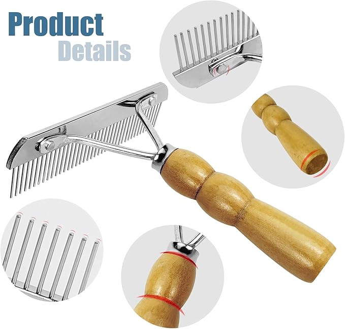 H H&J HUAJIAN Undercoat Rake for Long-Haired Dogs and Other Shedding Pets,Gentle Undercoat Scrubber for Horses, Dogs with Shedding Fur, and Pet Grooming, Wood Handle (1)
