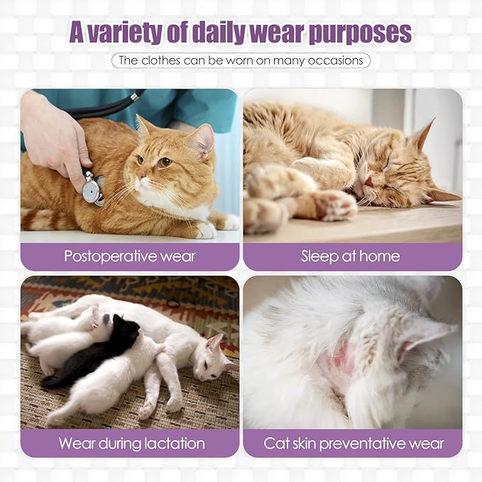 Cat Surgery Recovery Suit - E-Collar Alternative Anti-Licking Spay/Neuter Bodysuit, Soft Pet Surgical Pajamas for Cats, Abdominal Wound Onesie (Purple, Small)