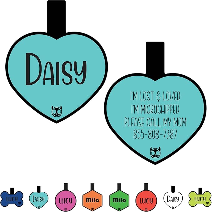 Silicone Silent Cat Tag Personalized with 5 Lines of Custom Deep Engraved Durable Soundless Pet ID Name Tag Heart Small Tiffany